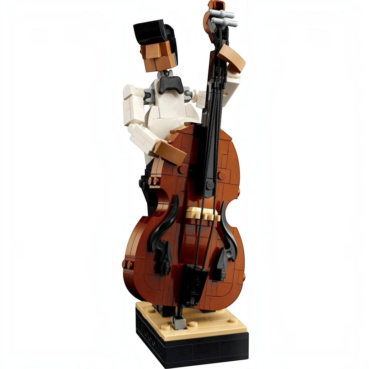 [built-detail] LEGO model of a musician playing a cello on a black base