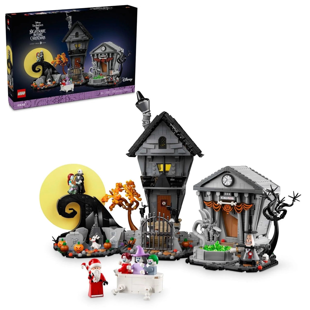[box-set] LEGO set of a haunted house from 'The Nightmare Before Christmas' with packaging in the background.