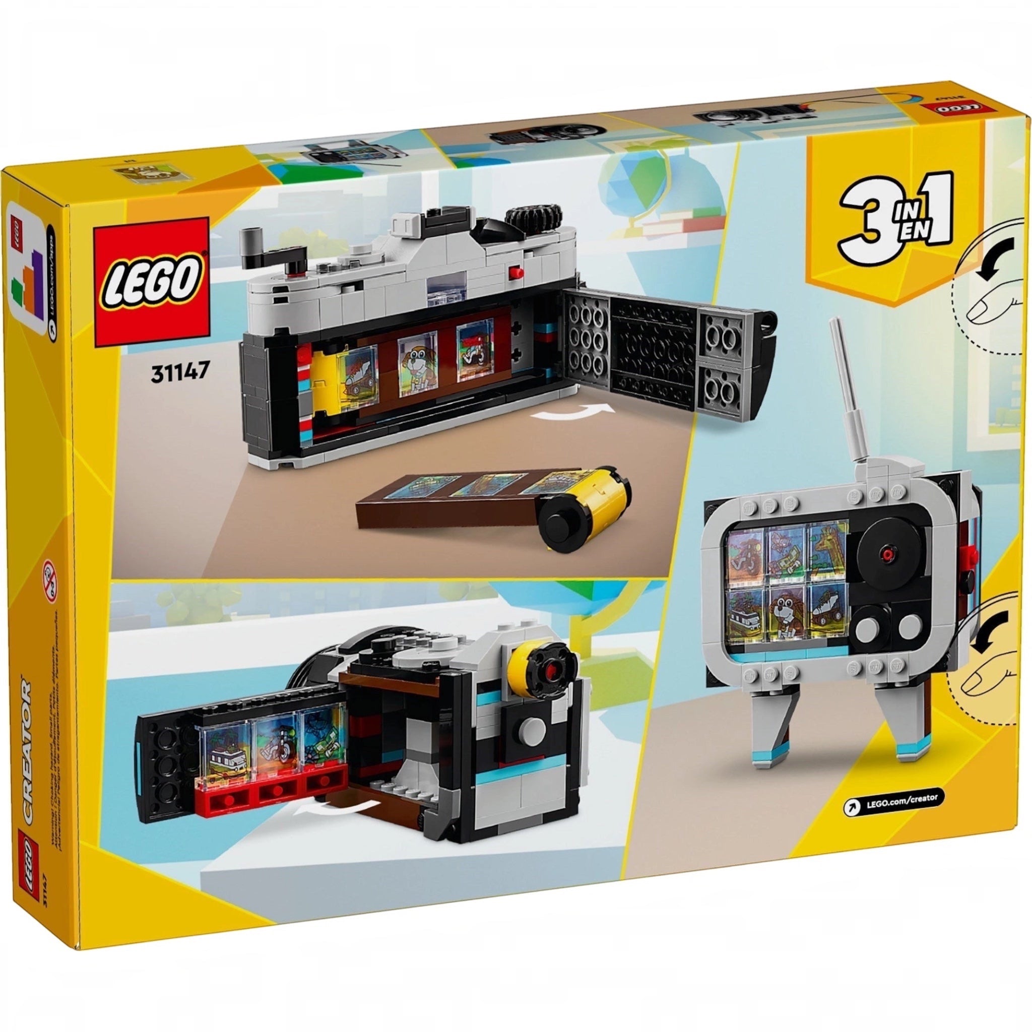 LEGO 31147 set packaging with toy TV, camera, and computer.