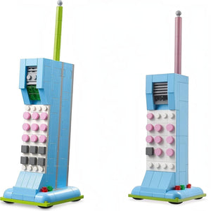 [built-white] Toy phone model made of interlocking bricks on a white background
