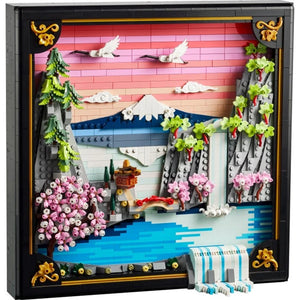 [built-white] LEGO 31218 Japanese Cherry Blossom Landscape  set on white background.
