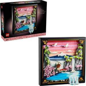 [box-set] LEGO 31218 Japanese Cherry Blossom Landscape box and set on white background.