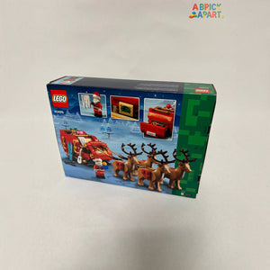 LEGO Christmas set packaging with reindeer and sleigh on a white background