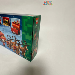 LEGO set packaging with reindeer and sleigh design on a white background
