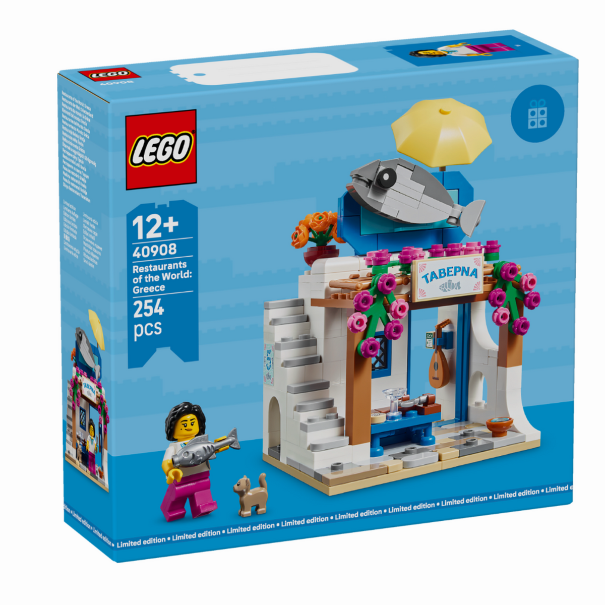 [box-front] LEGO® 40908 Restaurants of the World Greece front of box on white background.