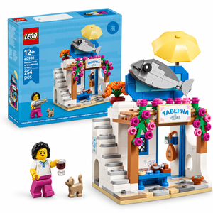 [box-set] LEGO 40908 Restaurants of The World Greece box and built set on white background
