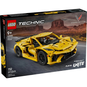 LEGO Technic Chevrolet Corvette Stingray packaging with desert landscape background