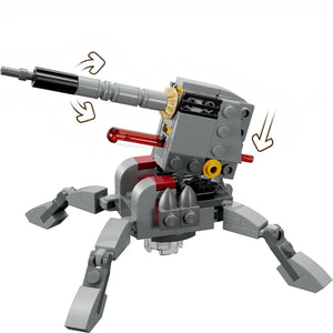 Toy robot with a cannon on a white background