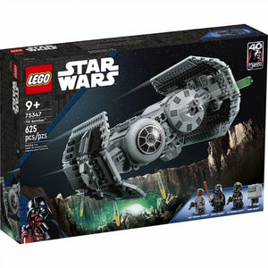 LEGO Star Wars TIE Bomber set packaging with characters and text on a dark background