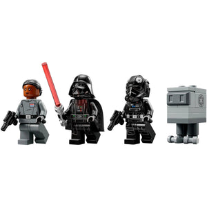 [minifig] Four LEGO minifigures including a character with a red lightsaber, a stormtrooper, and two other characters in dark costumes.