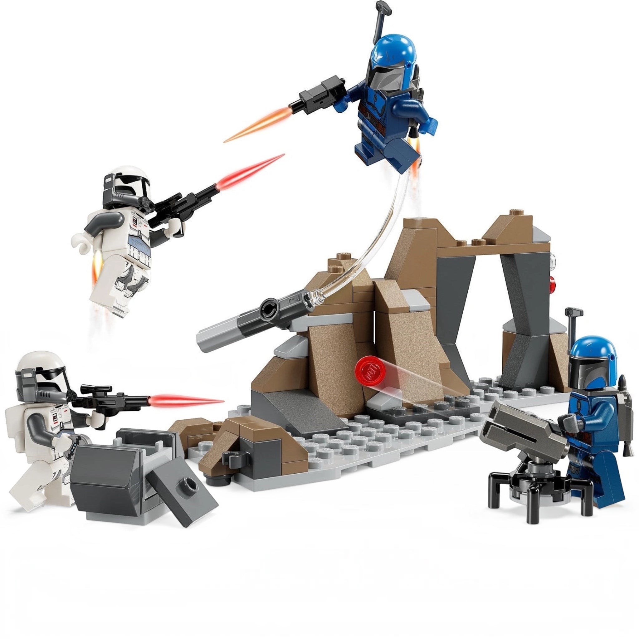 Toy figure set with a blue helmeted character on a white background