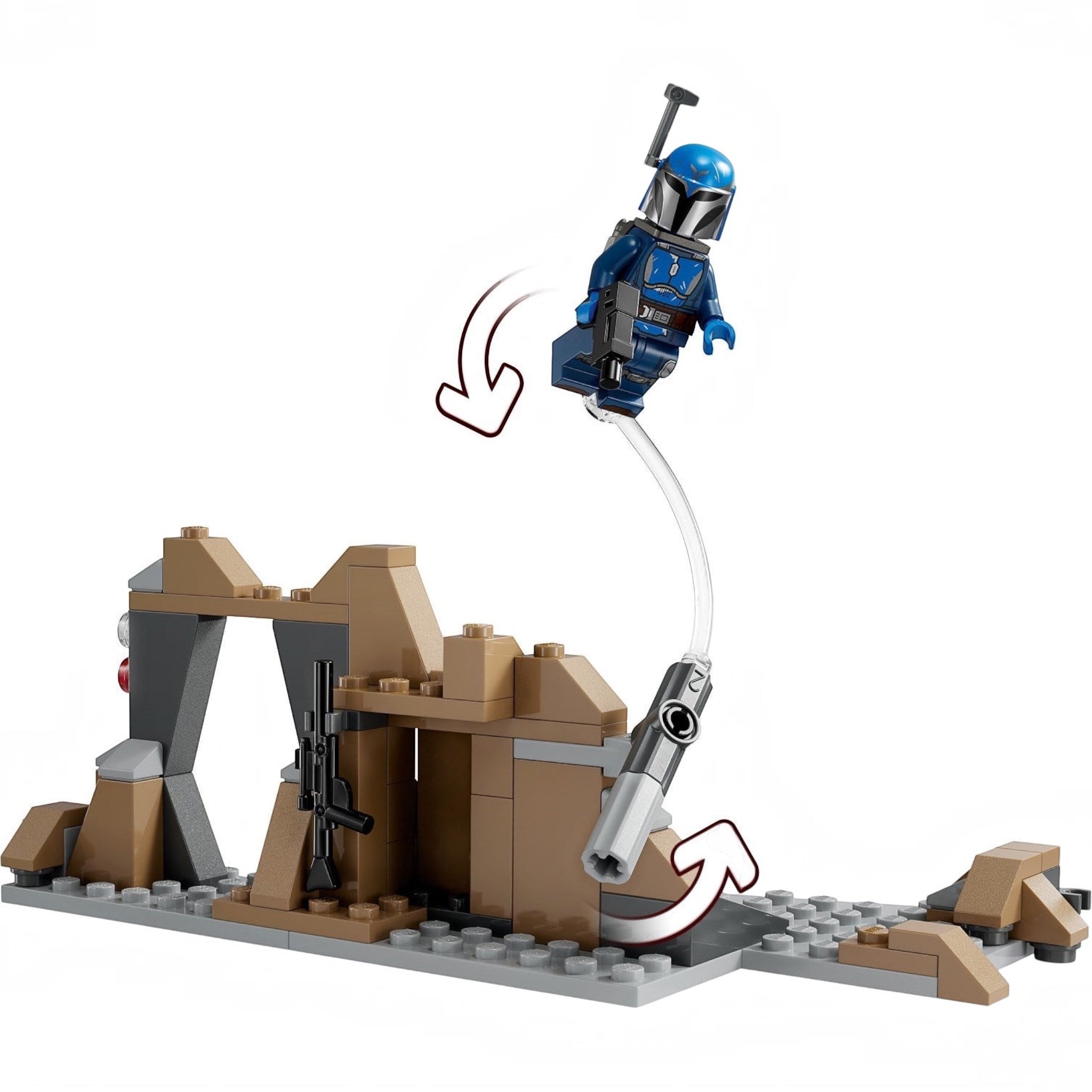 LEGO set with a character on a rope and a building structure