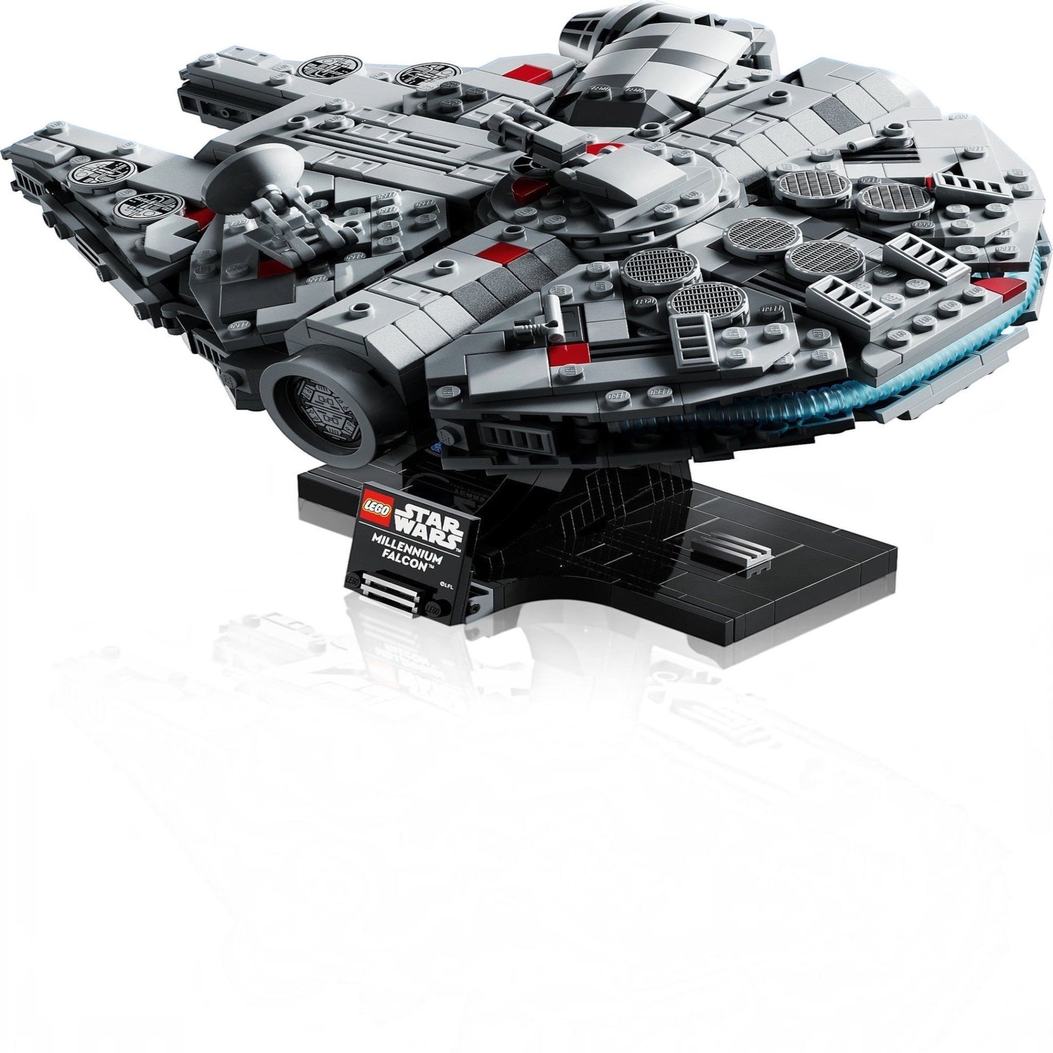LEGO Star Wars Millennium Falcon model on a white background