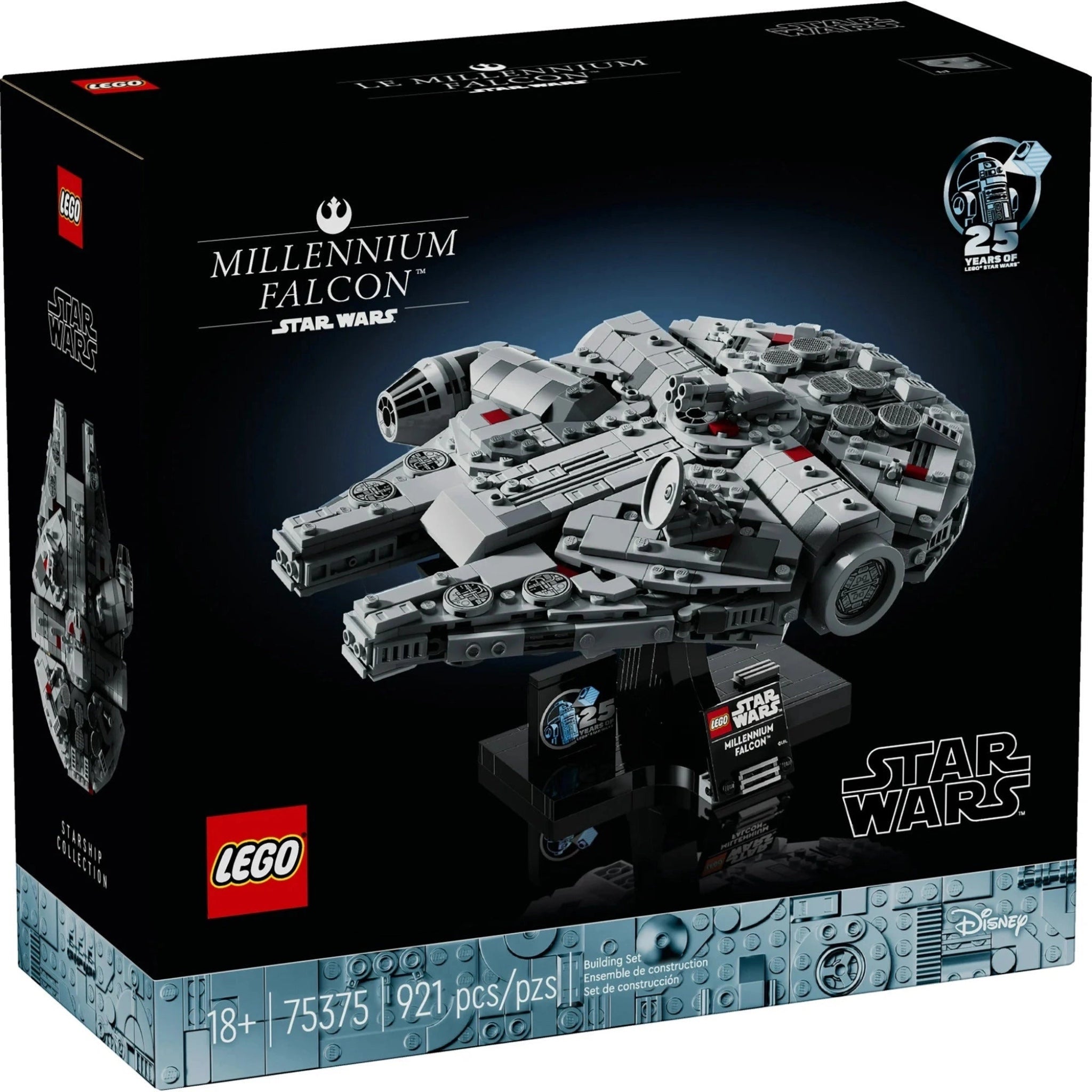 LEGO Star Wars Millennium Falcon set packaging on a black background