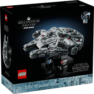 [box-front] LEGO Star Wars Millennium Falcon set packaging on a black background