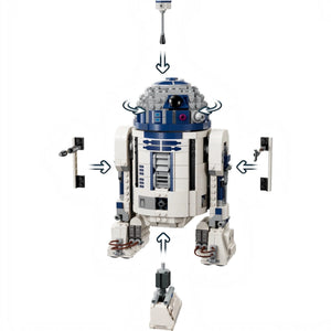 [built-detail] LEGO model of R2-D2 from Star Wars on a white background