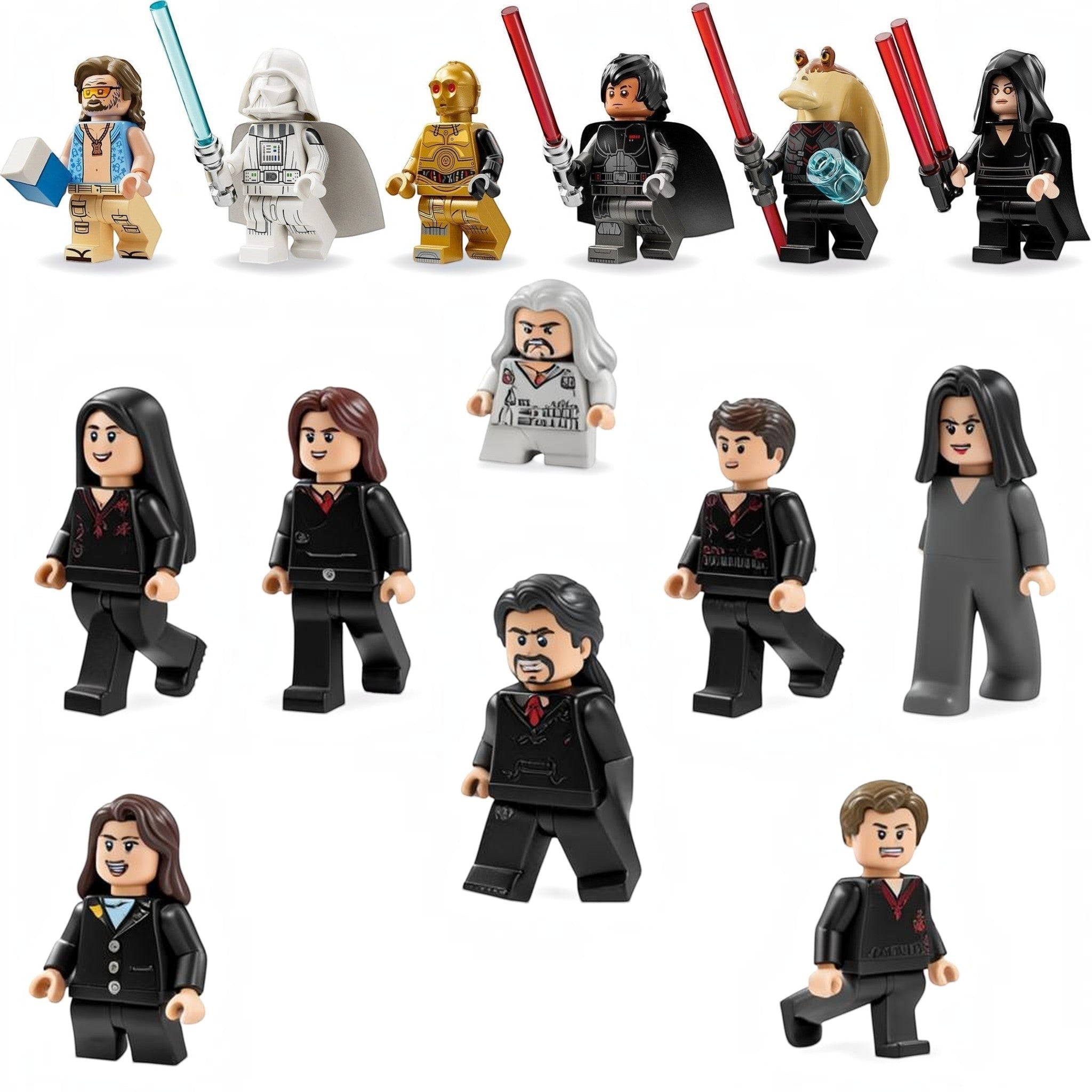 Set of six LEGO Star Wars figures arranged in a row.