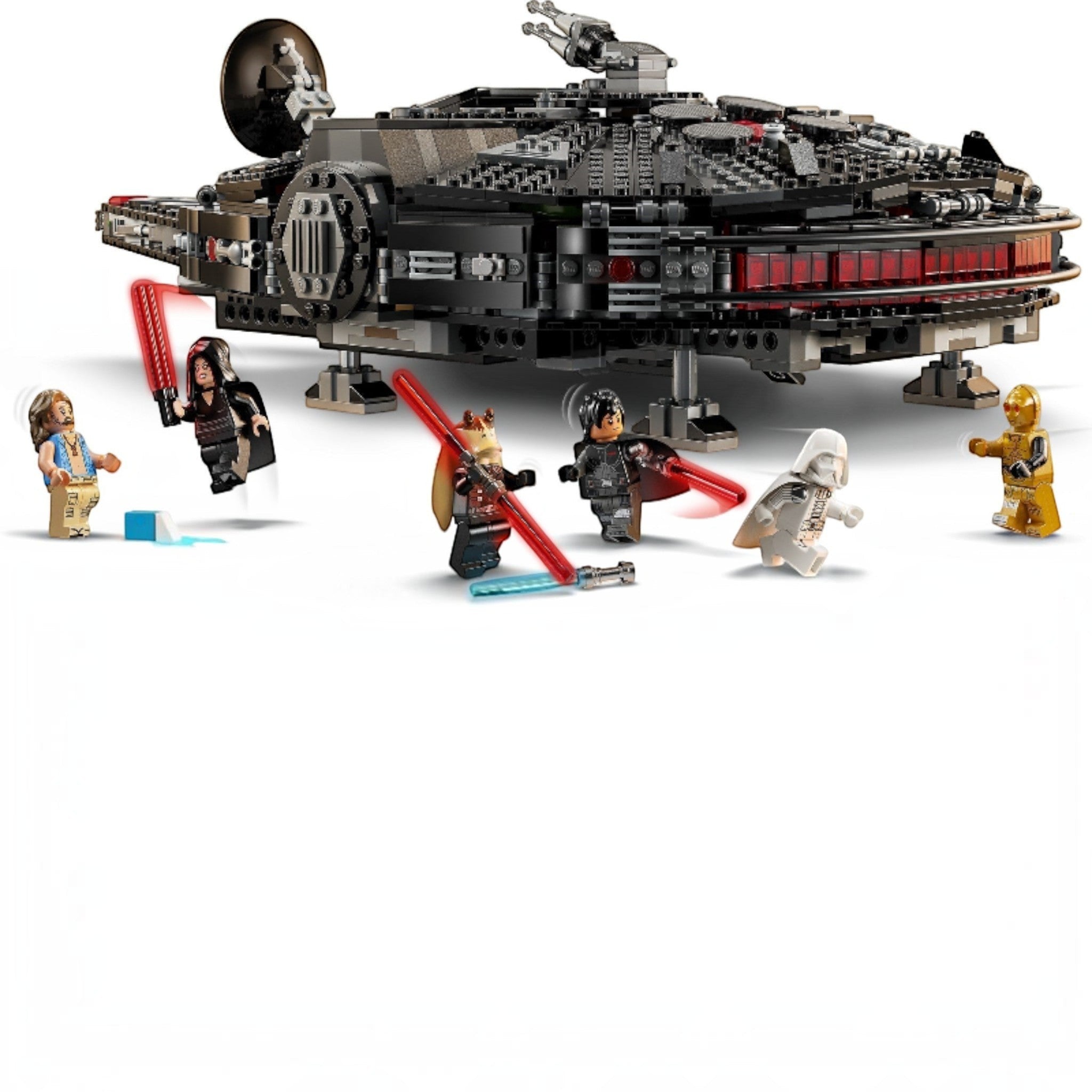 LEGO Star Wars set with a large spaceship model and several characters around it.