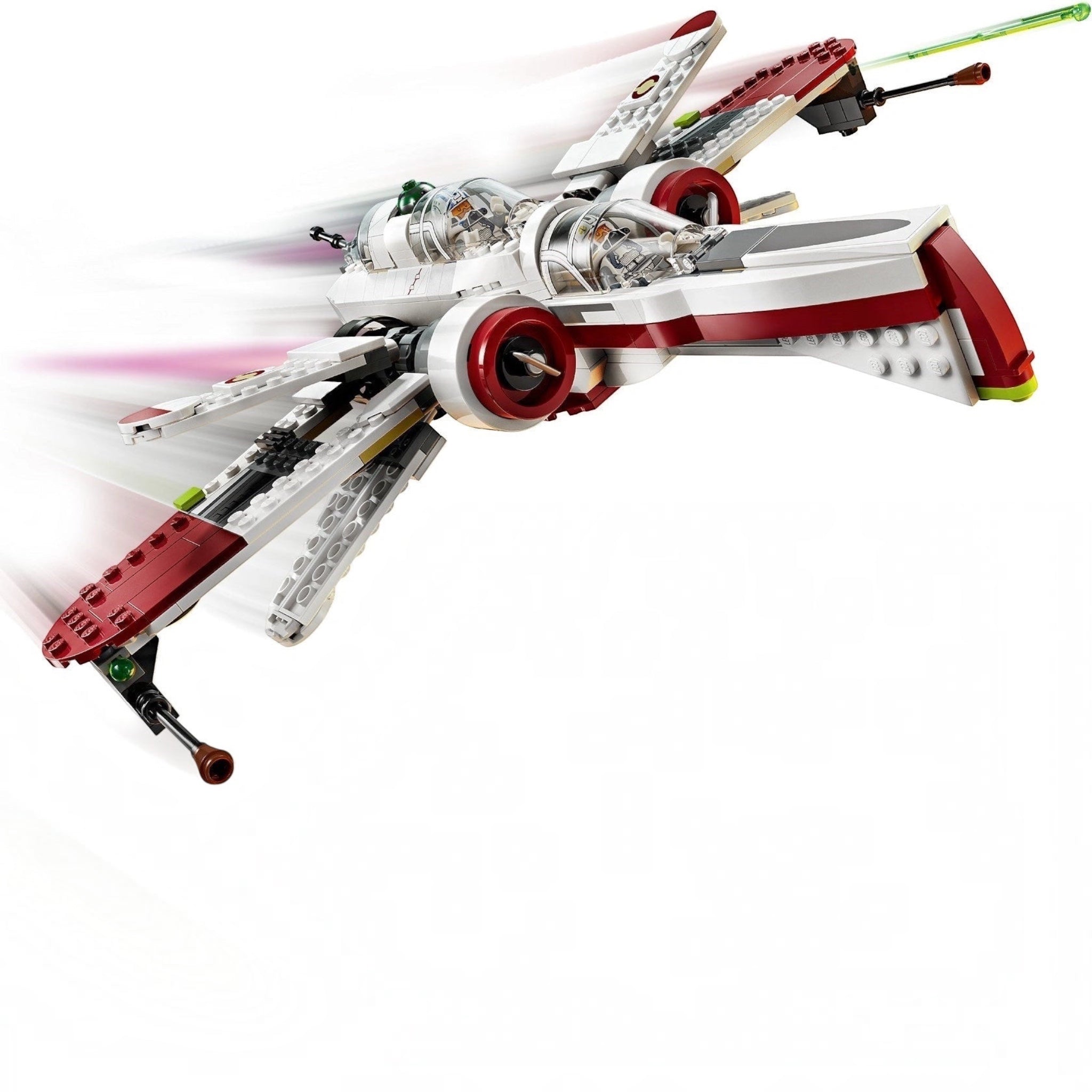 Toy spaceship model on a white background