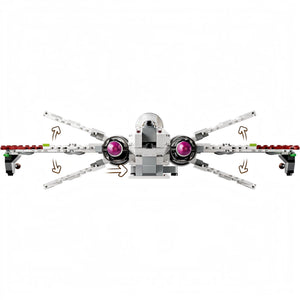 Toy model of a spaceship with pink engines on a white background