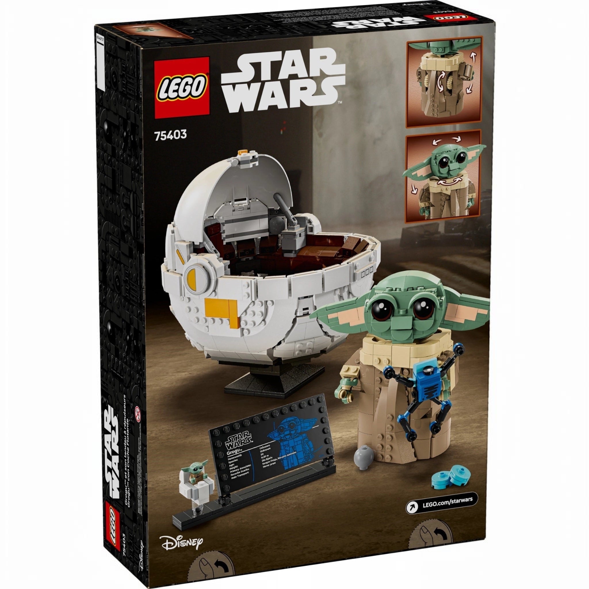 LEGO Star Wars packaging featuring Baby Yoda and a pod