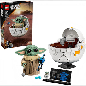LEGO Star Wars set with Baby Yoda figure and ball structure, including packaging.