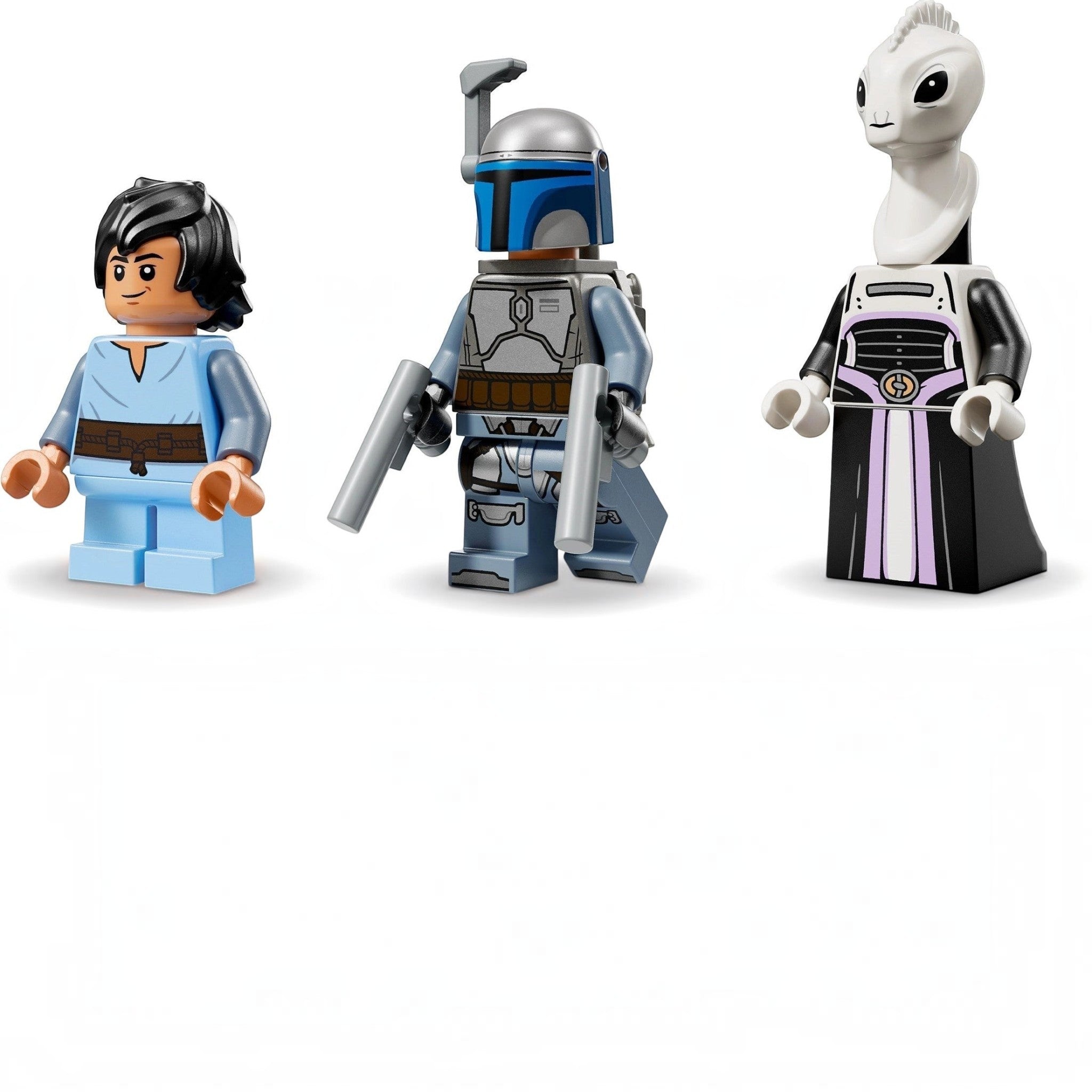Three LEGO Star Wars minifigures on a white background