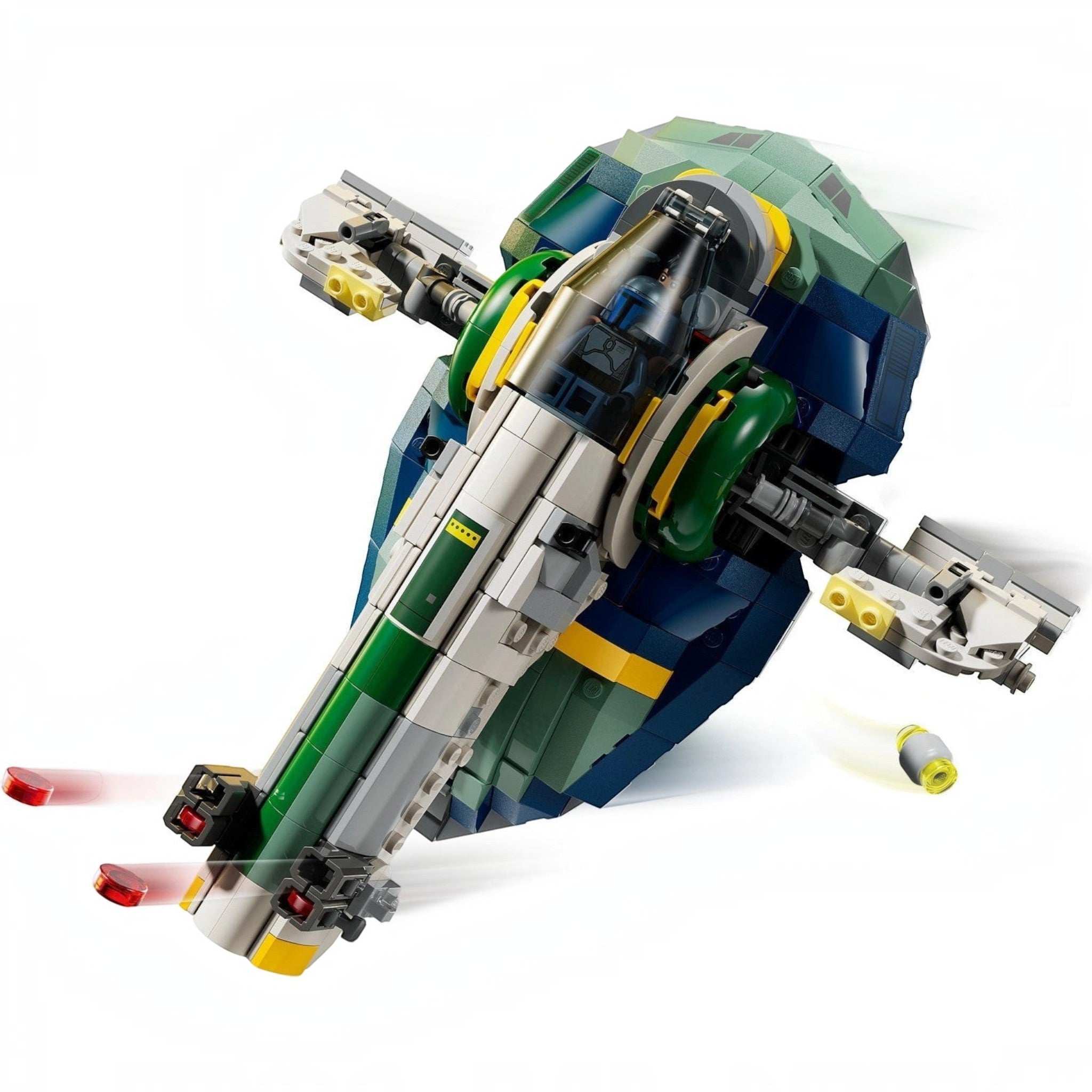 Toy spaceship model on a white background