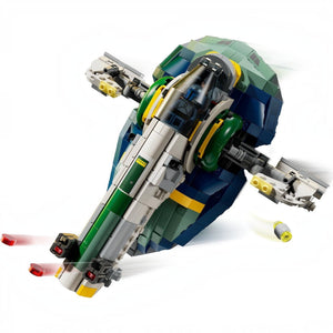Toy spaceship model on a white background
