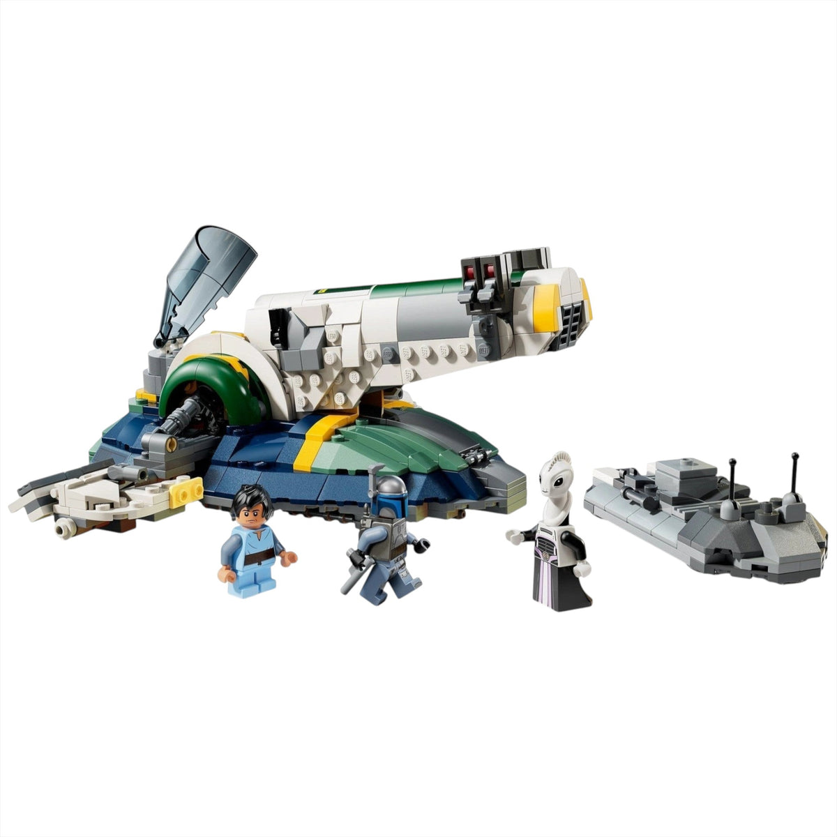 [built-white] LEGO set with spaceship and characters on a white background
