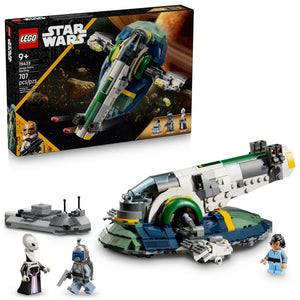 LEGO Star Wars set with spaceship model and packaging on a white background