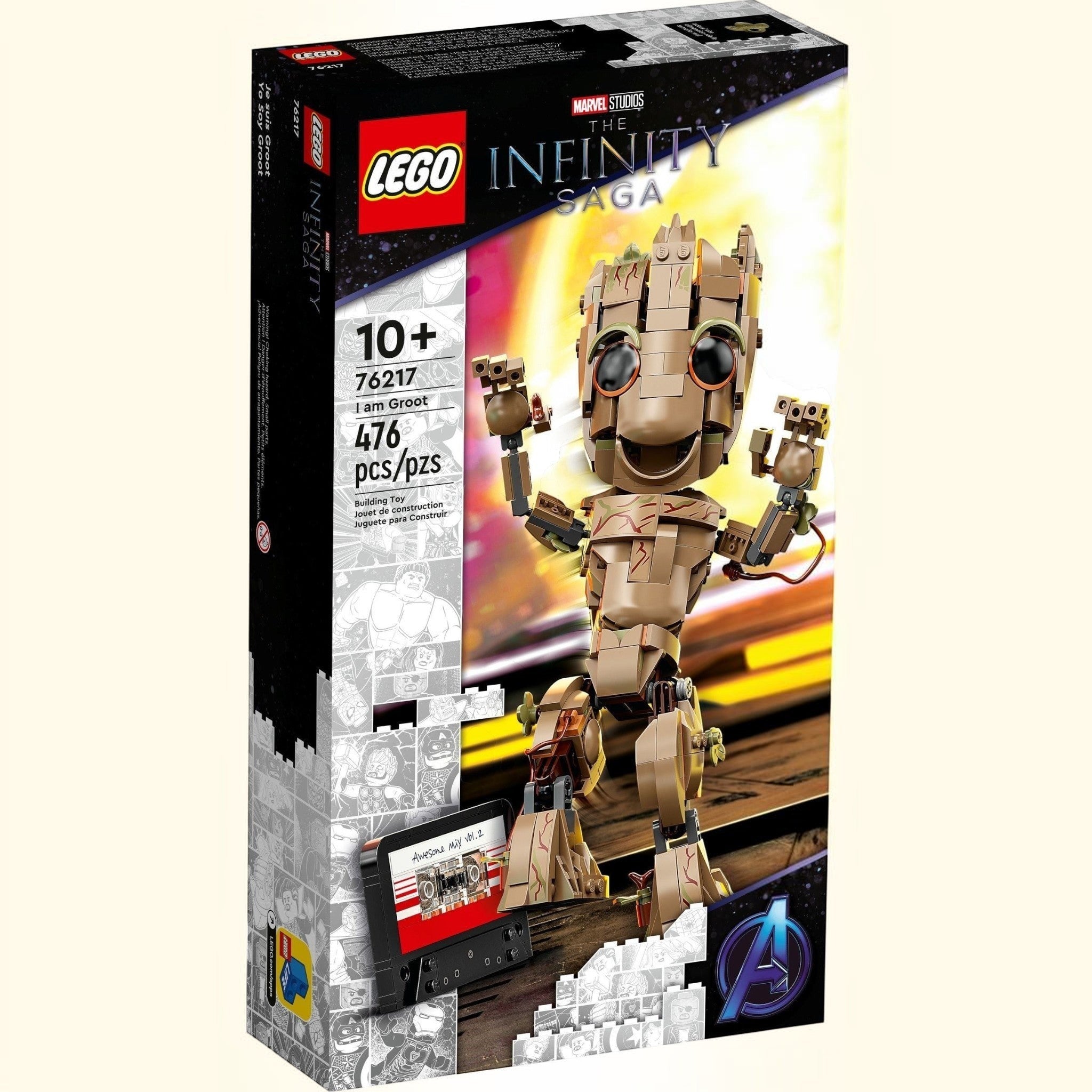 LEGO set packaging featuring Groot from Marvel's The Infinity Saga