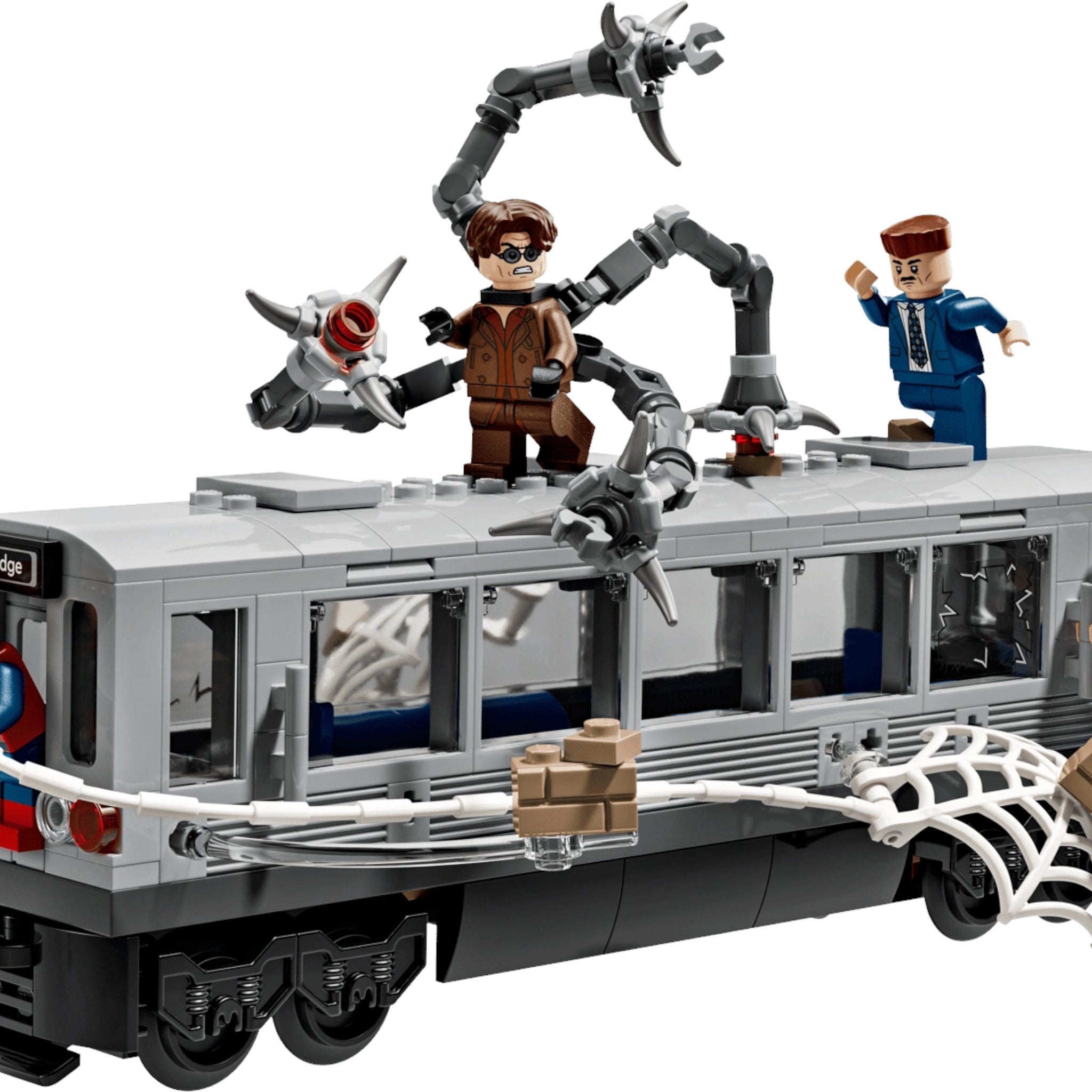 LEGO set with a train and characters on a white background