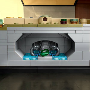 LEGO model of a character with tentacles emerging from a fireplace.