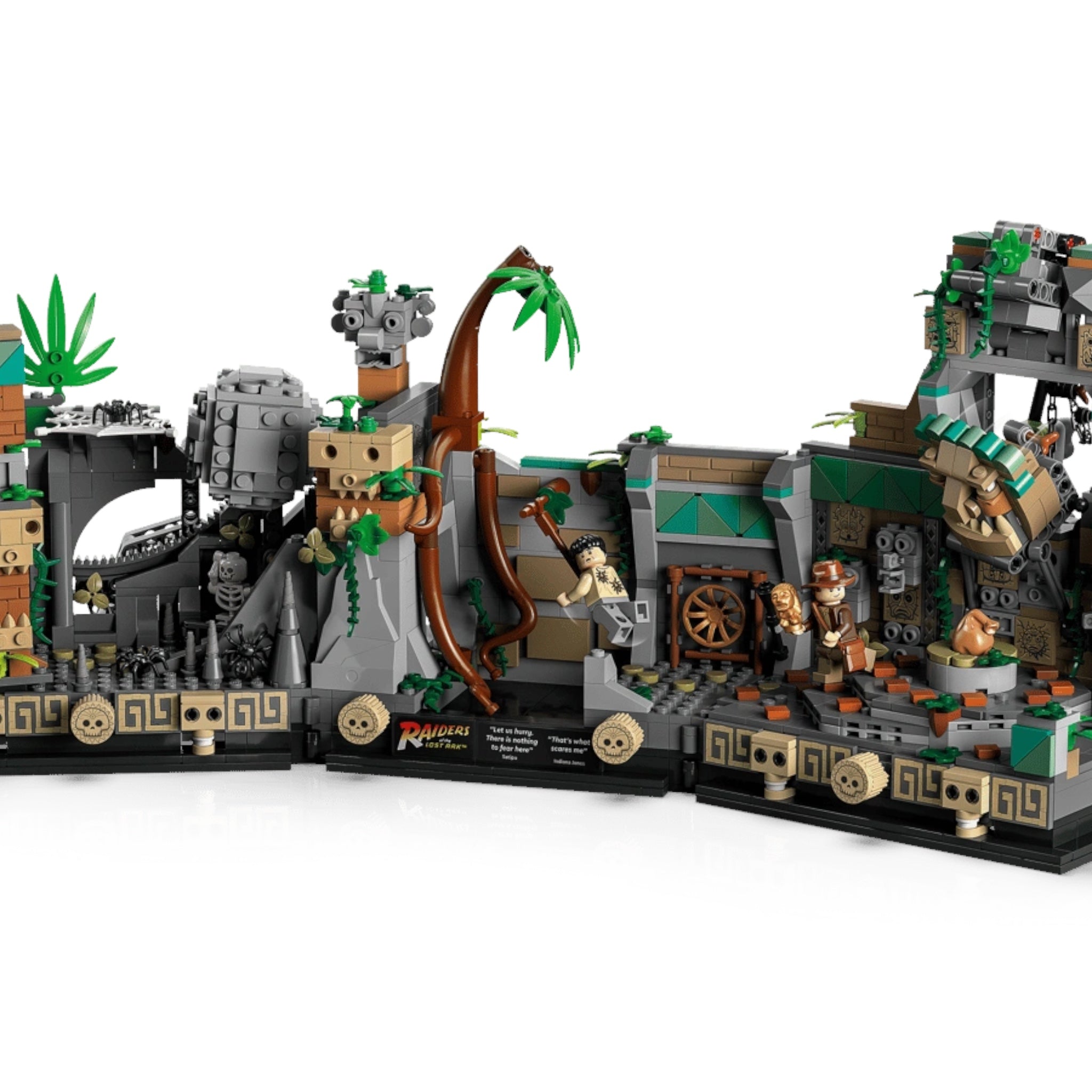 LEGO set with jungle theme and various elements on a white background