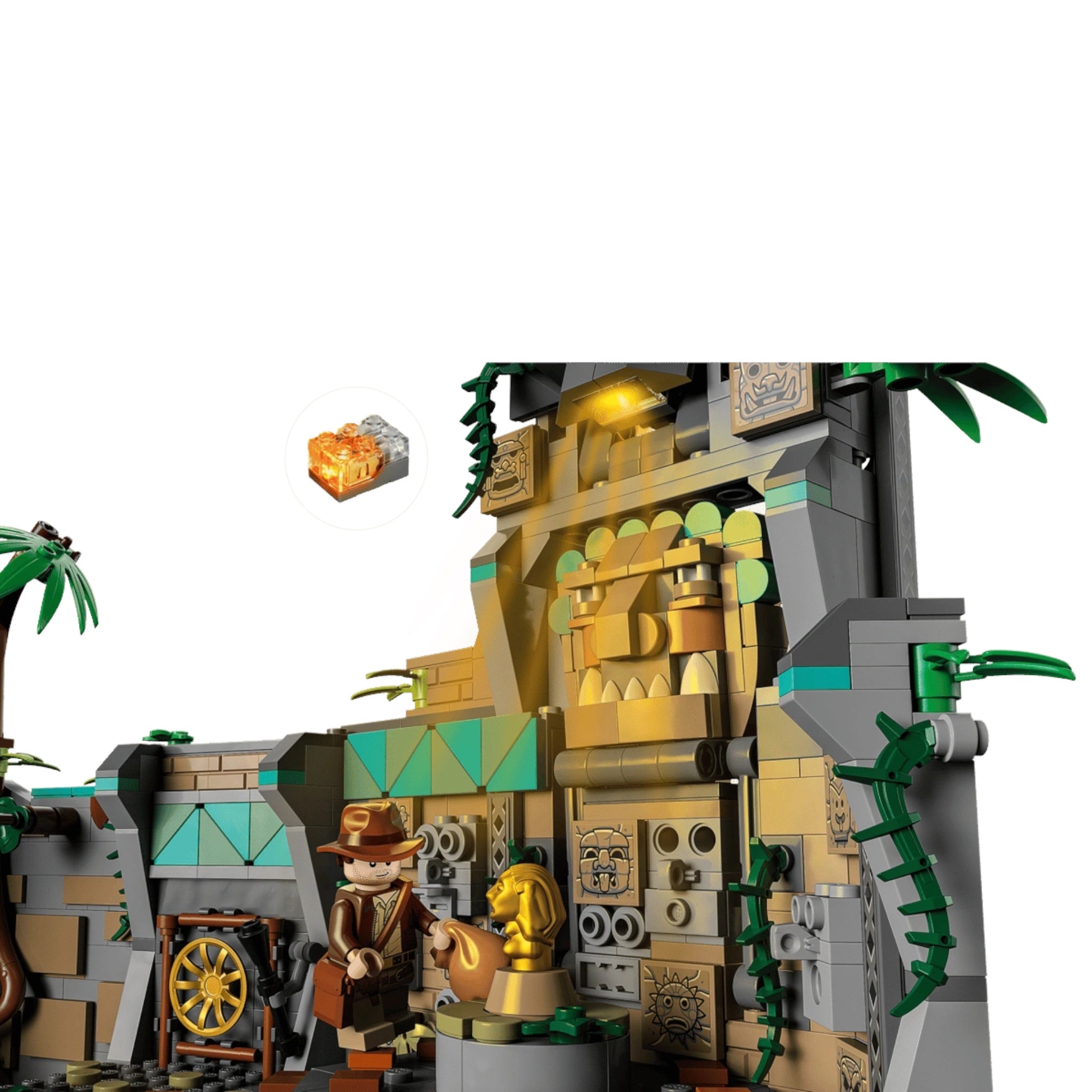 Toy set with a character and temple-like structure on a white background