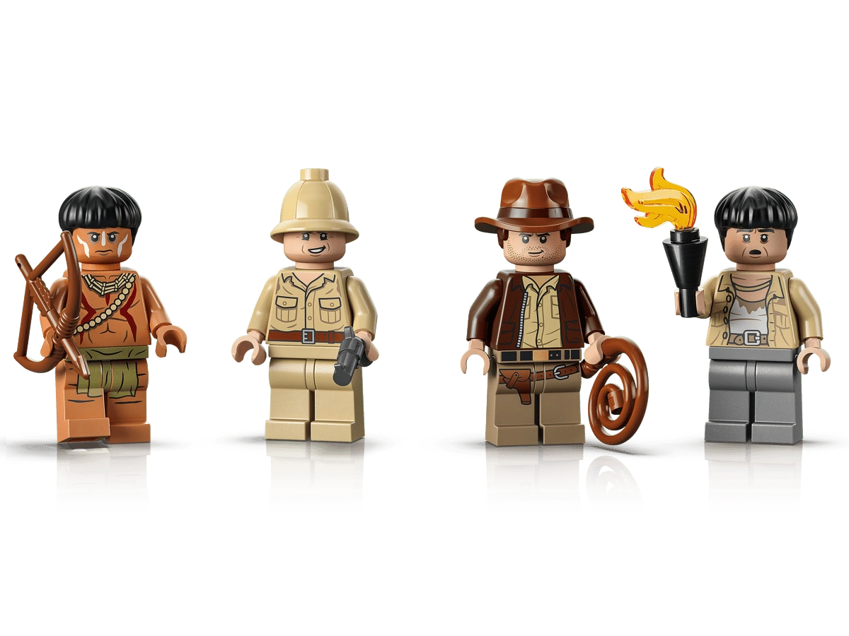 Four LEGO figures  on a white background