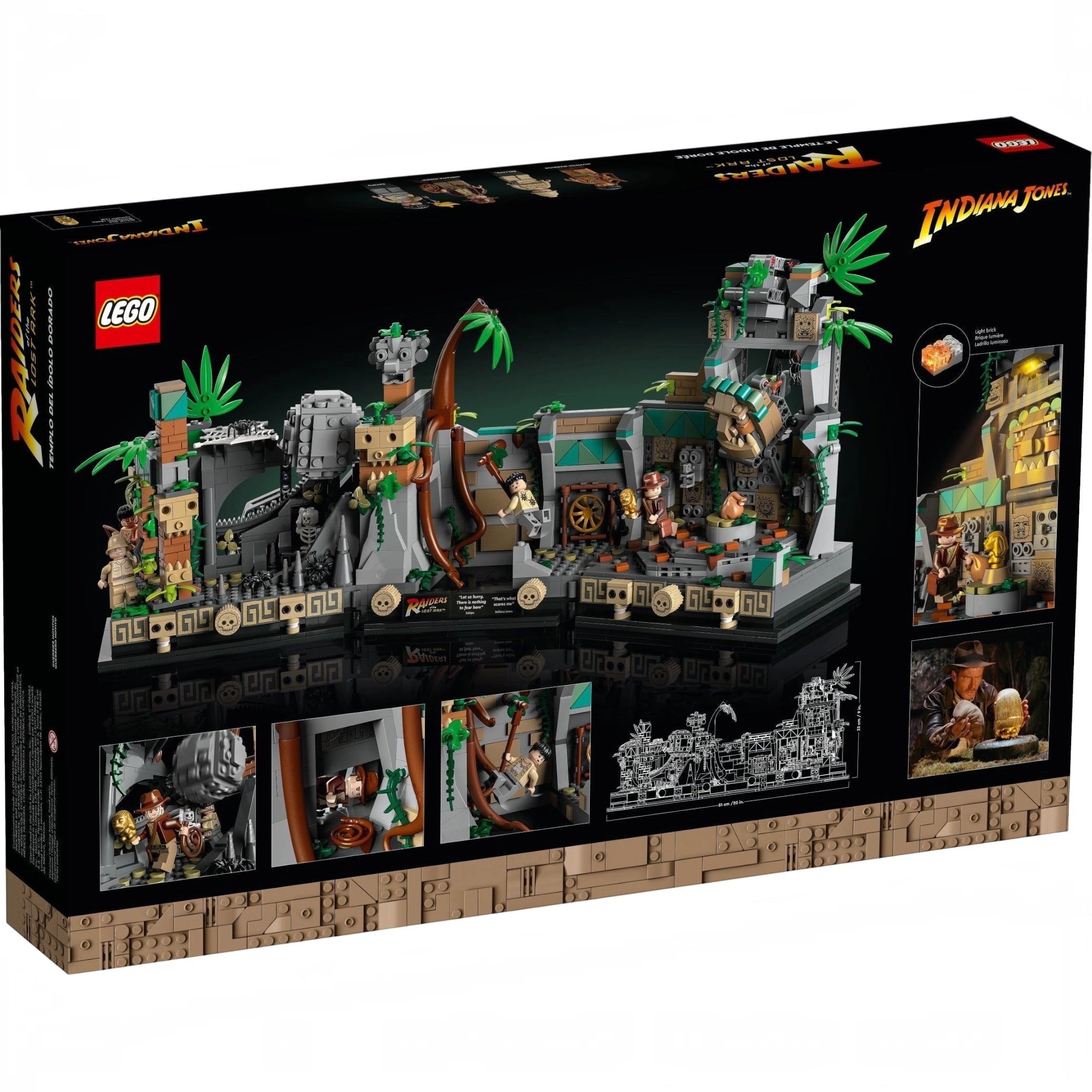 LEGO Indiana Jones set packaging with detailed illustrations on a white background