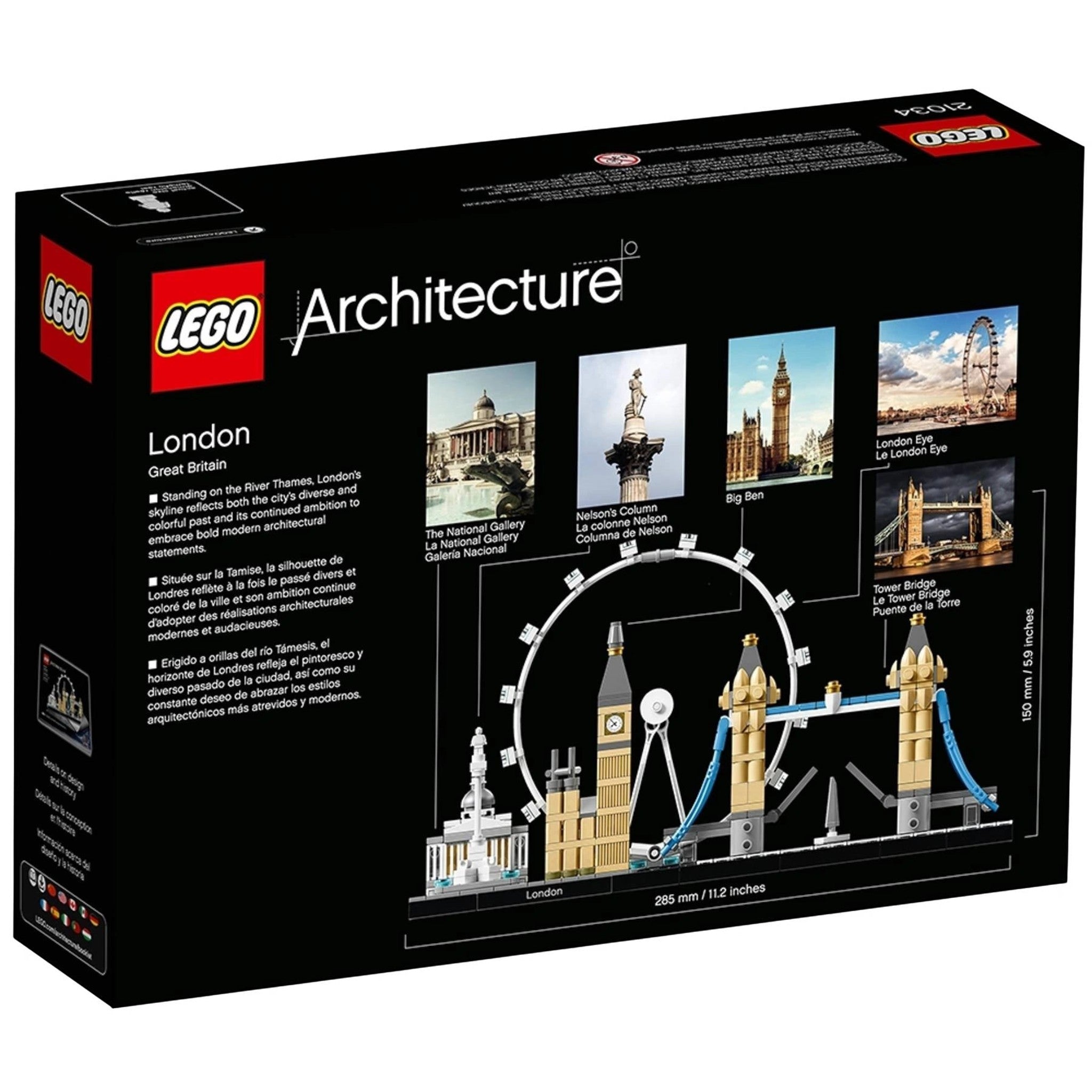 A Brick Apart LEGO Architecture London skyline set box showing iconic landmarks like Big Ben and Tower Bridge.