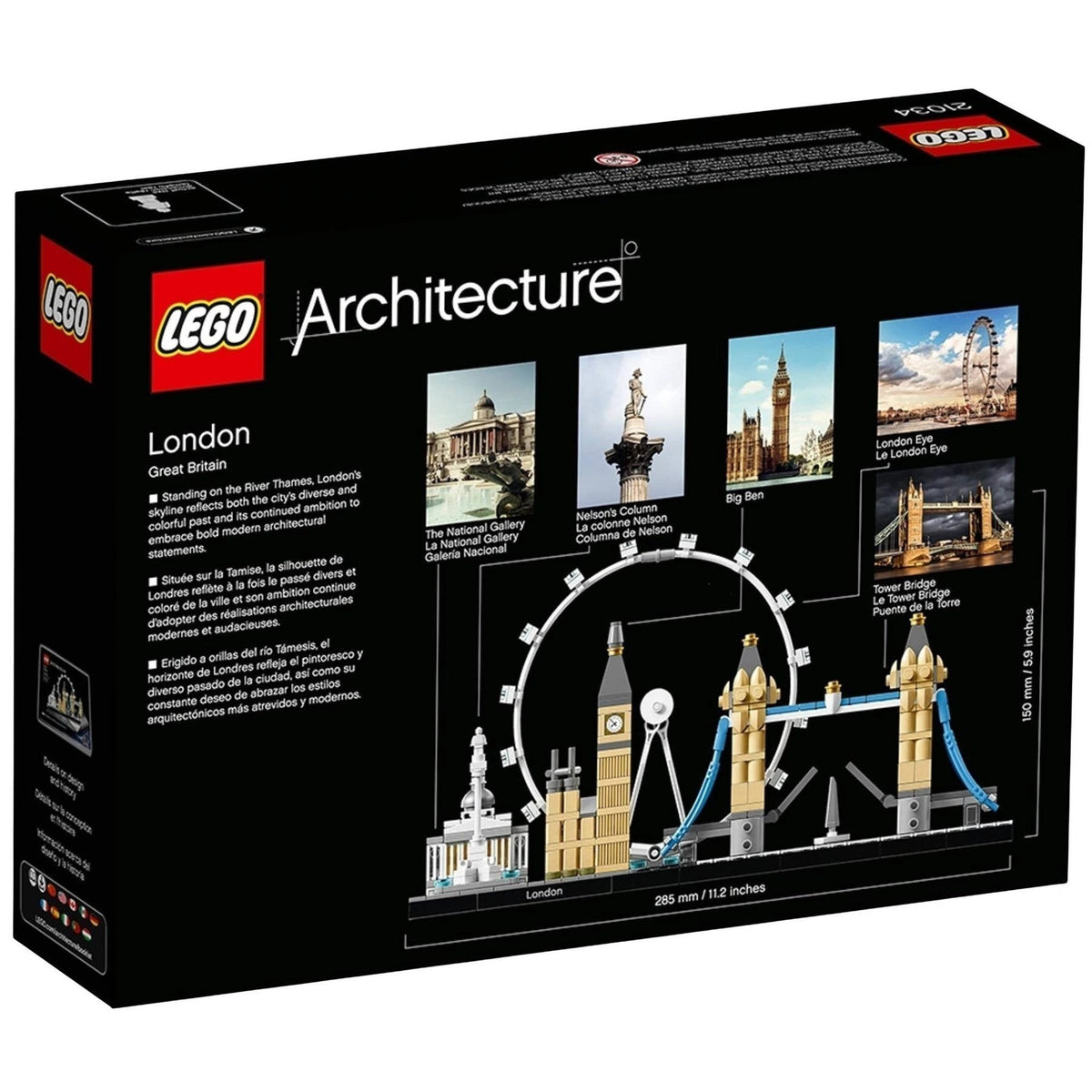 [box-back] A Brick Apart LEGO Architecture London skyline set box showing iconic landmarks like Big Ben and Tower Bridge.