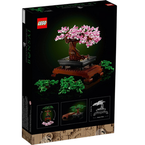 [box-back] A Brick Apart LEGO Bonsai Tree set box showing the model with pink cherry blossoms and optional green leaf pieces.