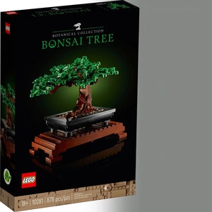 A Brick Apart LEGO Icons Bonsai Tree building kit box featuring a green leaf model on a slatted wood-effect stand.