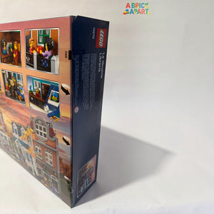 A Brick Apart LEGO Creator Expert Bookshop 10270 set box side view showing detailed modular building illustrations