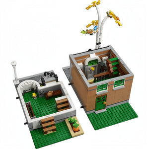 A Brick Apart LEGO Creator Expert Bookshop modular building set showing the interior layout and exterior details.