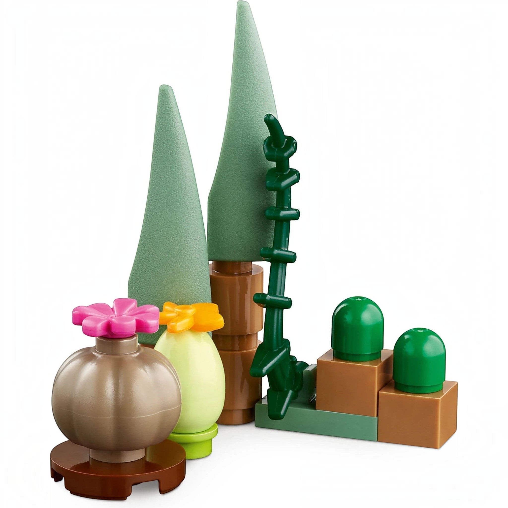 A Brick Apart LEGO Friends Botanical Garden set featuring small buildable exotic plants, trees, and colorful flowers.