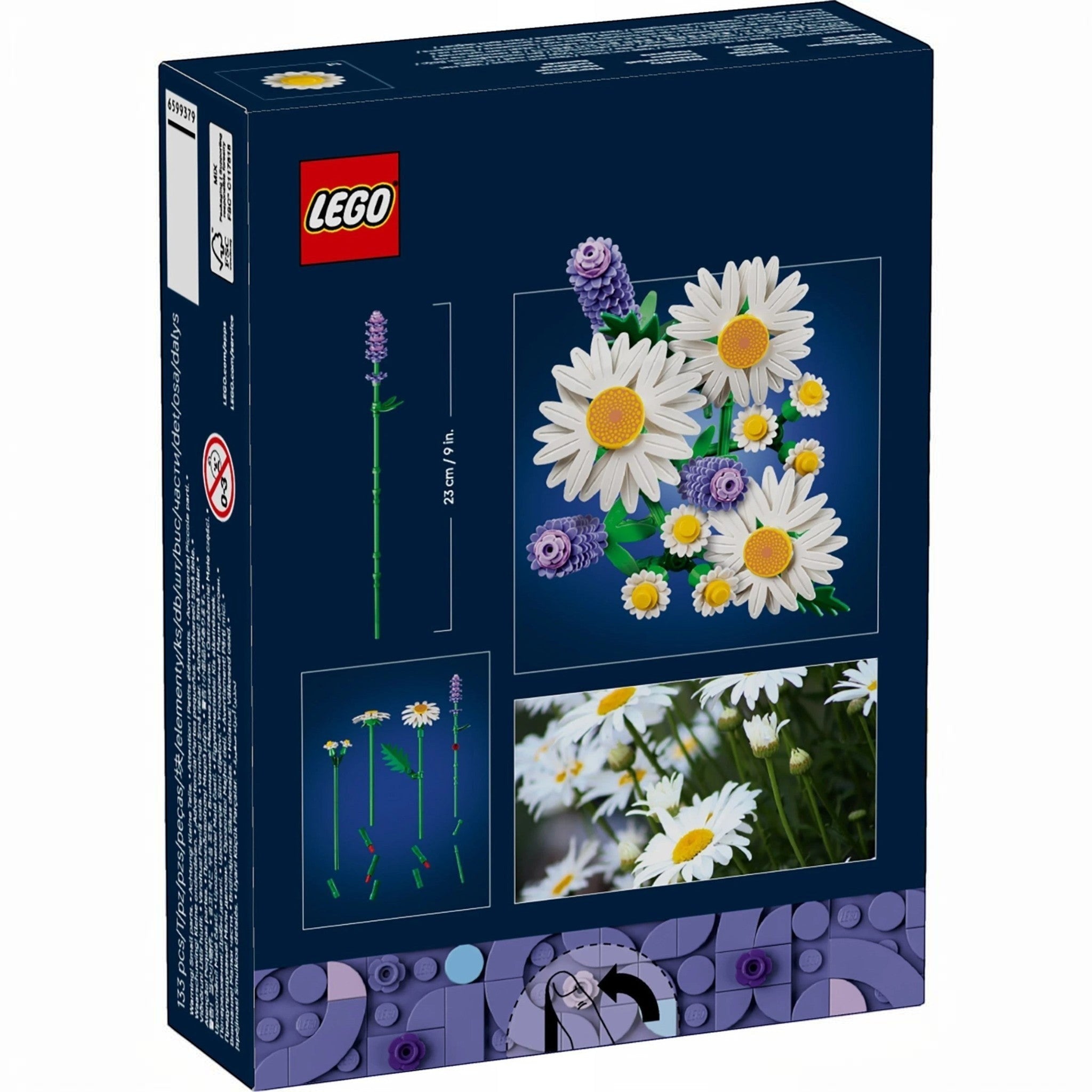 A Brick Apart LEGO Botanicals Daisies building set box showing a floral bouquet with daisies and lavender.