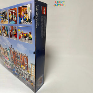A Brick Apart LEGO Creator Expert Corner Garage box showing the 3-story modular building and interior details.