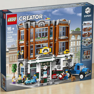 A Brick Apart LEGO Creator Expert Corner Garage modular building set box featuring a 1950s gas station and apartment.