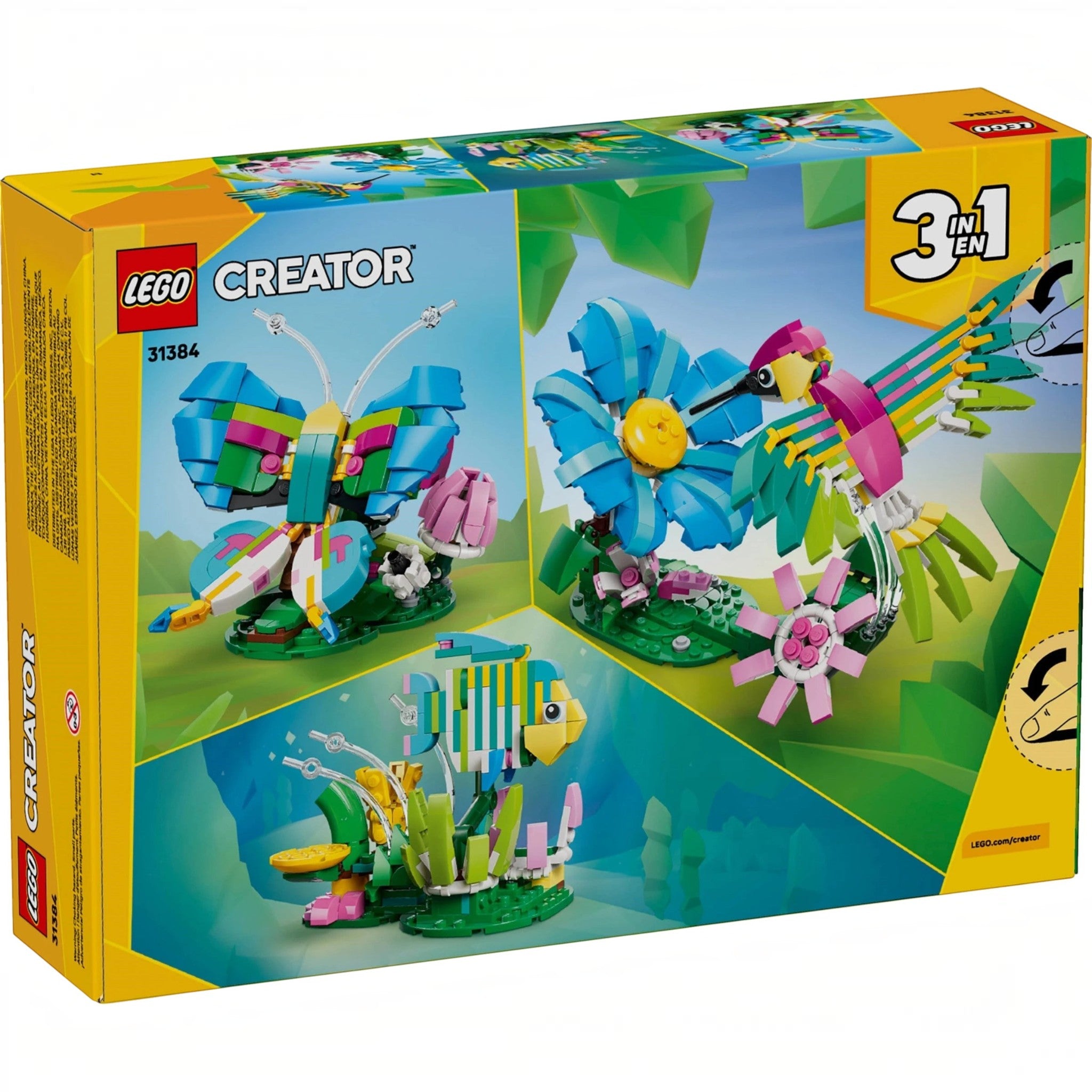 A Brick Apart LEGO Creator 3-in-1 Colourful Hummingbird set box showing a hummingbird, butterfly, and tropical fish.