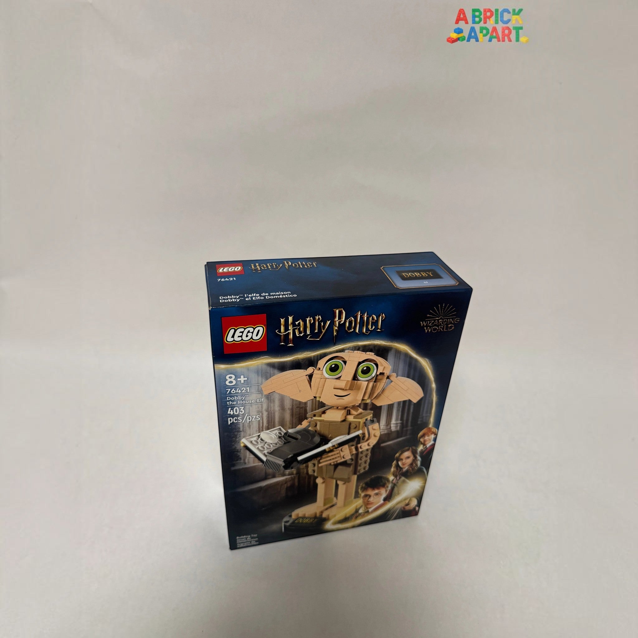 A Brick Apart LEGO Harry Potter Dobby the House-Elf 76421 building set box featuring the brick-built character model.